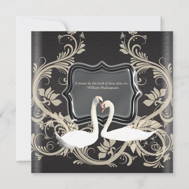 Elegant black white vintage engagement invitation (Front)