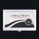 Elegant Black & White Vintage Floral Damasks 2 Business Card Holder<br><div class="desc">Elegant black and white vintage floral damasks pattern with dynamic lines. Fully customizable business card-holder template. Matching business card available.</div>