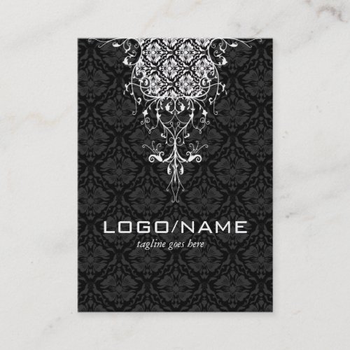 Elegant Black &amp; White Vintage Floral Damasks Business Card