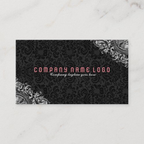 Elegant Black  White Vintage Floral Ornament 4 Business Card