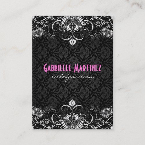 Elegant Black  White Vintage Floral Swirls Business Card