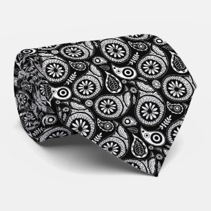 Elegant Black & White Vintage Paisley Pattern  Neck Tie
