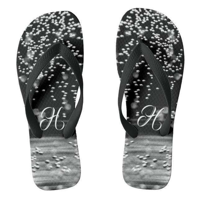 Elegant Black White Water Bubbles Flip Flops (Footbed)
