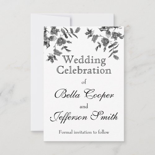 Elegant black white watercolor floral save the date