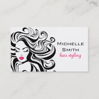 Elegant Black White Wavy Hairstyle Hair Extensions Business Card
