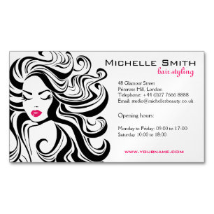 Elegant Black White Wavy Hairstyle Hair Extensions Business Card Magnet