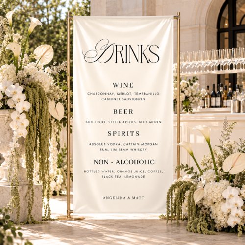 Elegant Black & White Wedding Bar Menu Sign