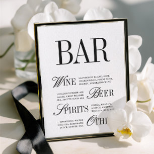 Elegant Black & White Wedding Bar Sign Tabletop