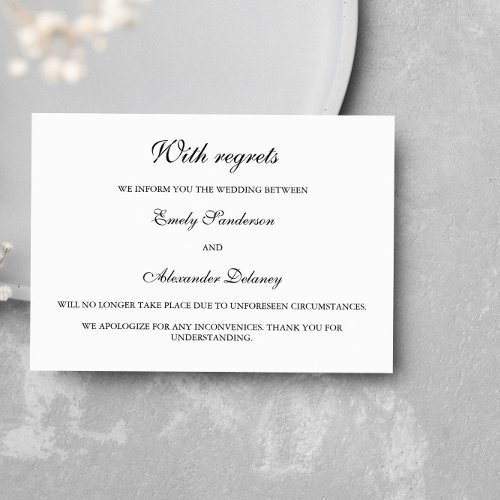 Elegant Black White Wedding Cancellation Invitation