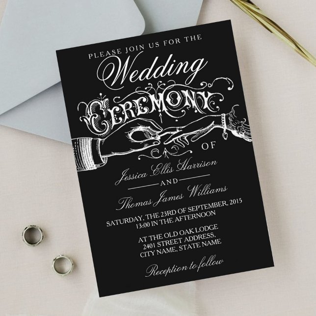 Elegant Black & White Wedding Ceremony Invitations (Creator Uploaded)