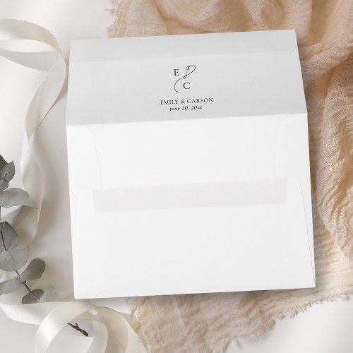 Elegant Black  White Wedding Couple Monogram Logo Envelope