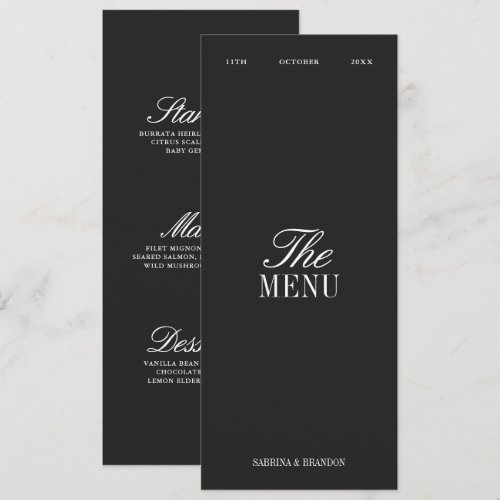 Elegant Black & White Wedding Dinner Menu Card