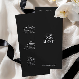 Elegant Black & White Wedding Dinner Menu Card