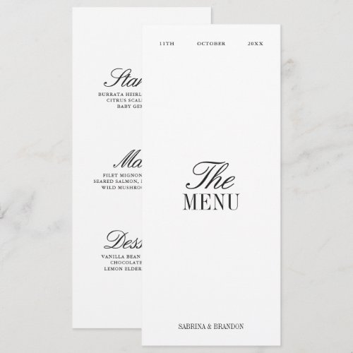 Elegant Black & White Wedding Dinner Menu Card