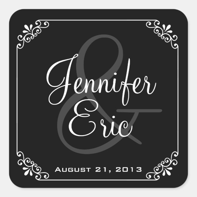 Elegant Black & White Wedding Favor Sticker (Front)