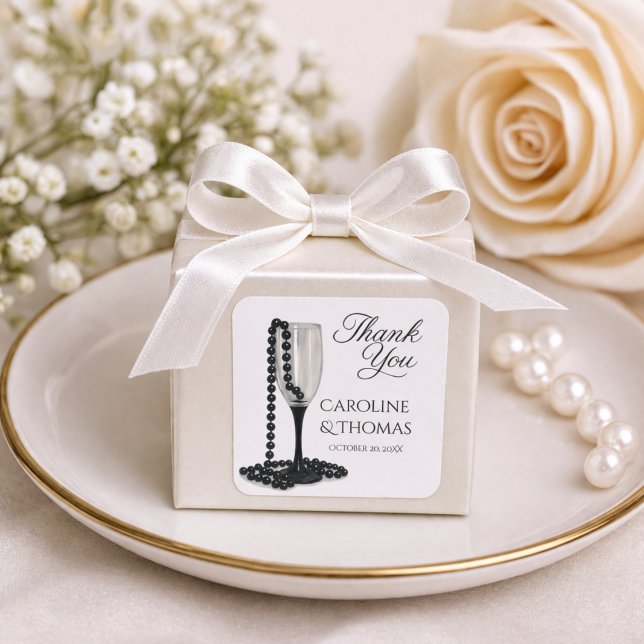 Elegant Black White Wedding Favor Thank You Square Sticker (Creator Uploaded)