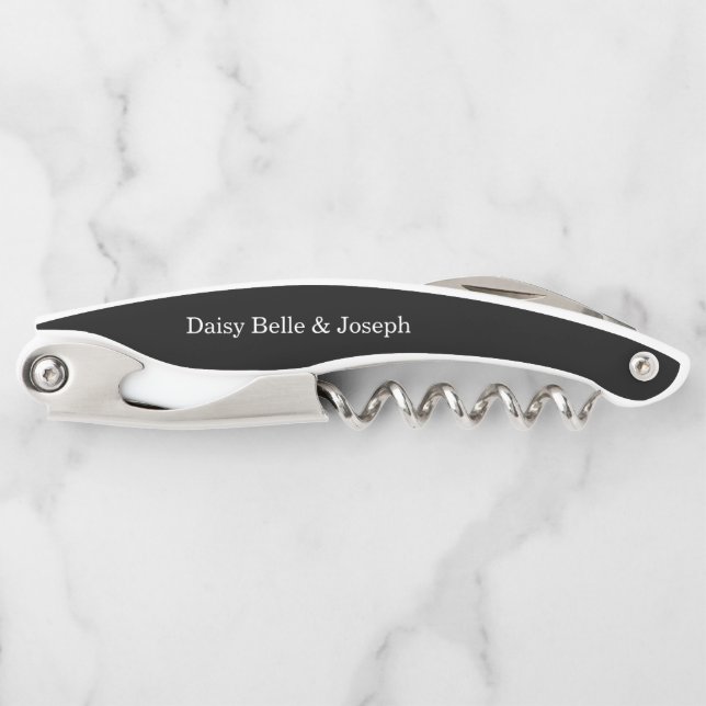 Elegant Black & White Wedding Favor Waiter's Corkscrew (Front)