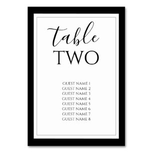 Elegant Black & White Wedding Guest Names Table Number