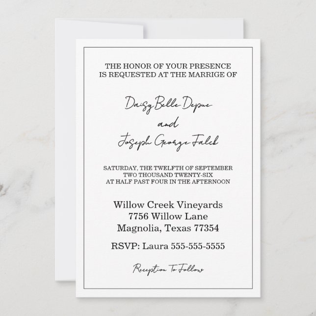 Elegant Black & White Wedding Invitation (Front)