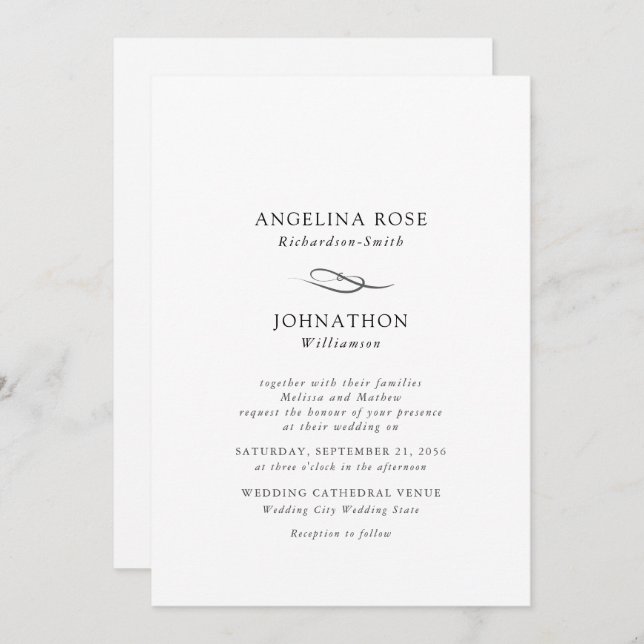Elegant Black & White Wedding Invitation (Front/Back)
