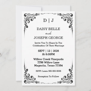 Elegant Black & White Wedding Invitation