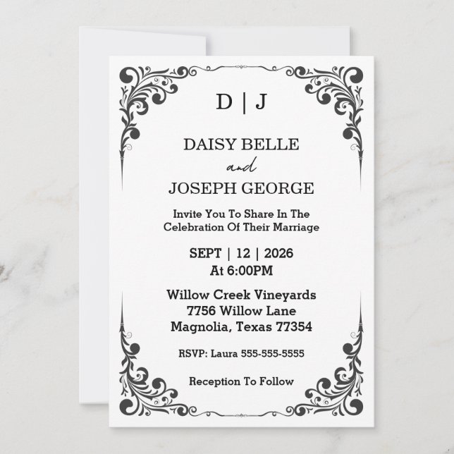 Elegant Black & White Wedding Invitation (Front)