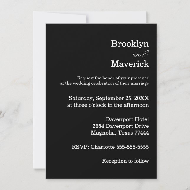 Elegant Black & White Wedding Invitation (Front)