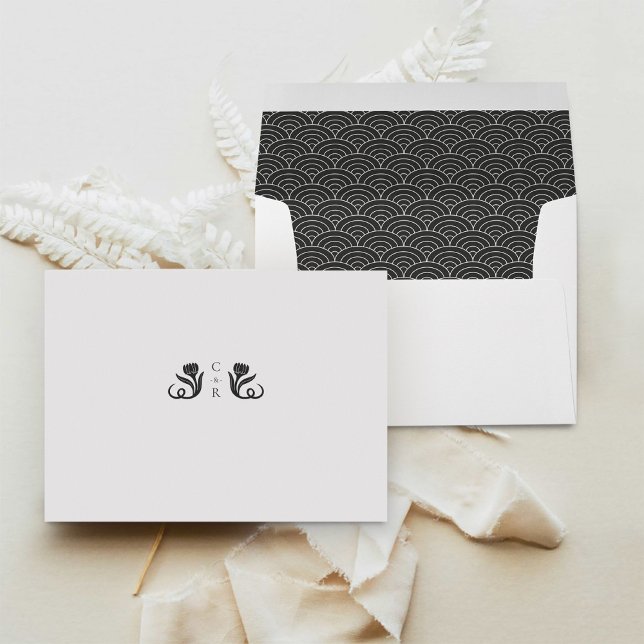 Elegant Black &  White Wedding Invitation Envelope (Elegant Black and White Wedding Envelope with Liner)