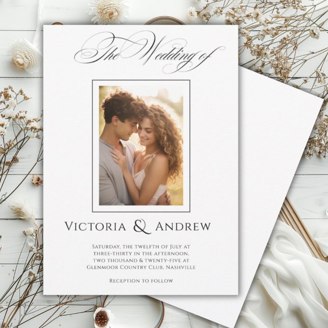 Elegant Black & White Wedding Invitation & Photo (Creator Uploaded)
