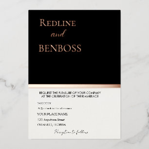 Elegant Black & white Wedding Invitation Rose Gold Foil Invitation