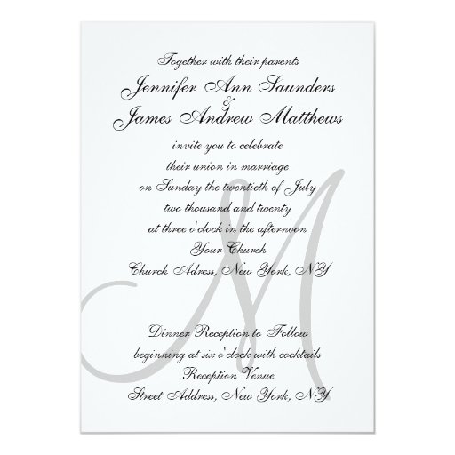 Elegant Black White Wedding Invitations Initial | Zazzle