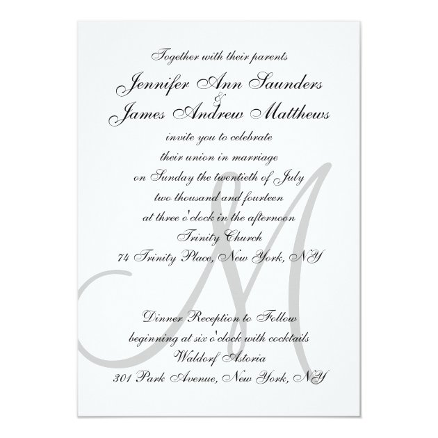 Elegant Black White Wedding Invitations Initial