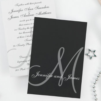 Elegant Black White Wedding Invitations Initial by monogramgallery at Zazzle