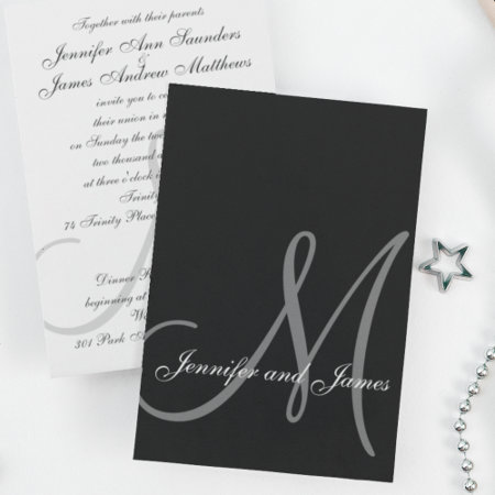 Elegant Black White Wedding Invitations Initial