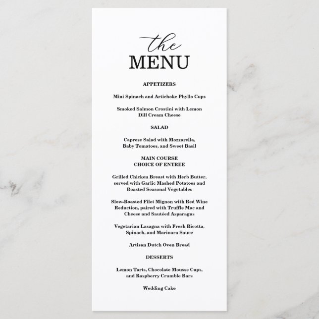 Elegant Black & White Wedding Menu (Front)
