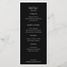 Elegant Black & White Wedding Menu Card
