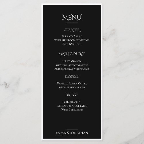 Elegant Black & White Wedding Menu Card