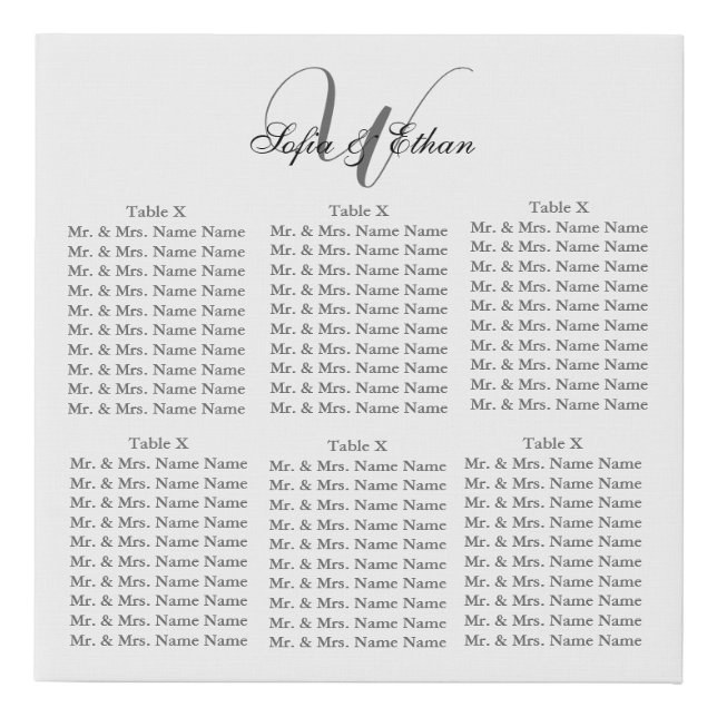 Elegant Black White Wedding Monogram Faux Canvas Print (Front)