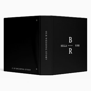 Elegant Black White Wedding Monogram Guest Book 3 Ring Binder