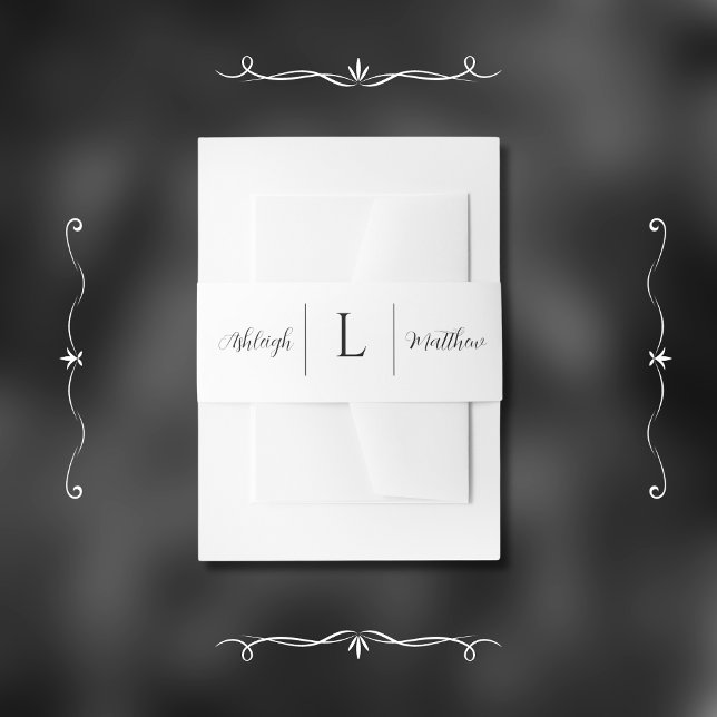 Elegant Black & White Wedding Monogram Invitation Belly Band (Creator Uploaded)
