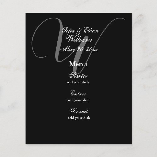 Elegant Black White Wedding Monogram Menu