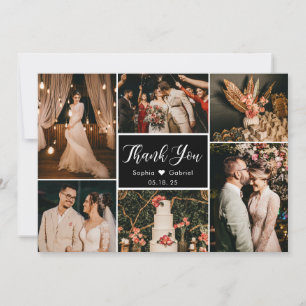 Elegant Black White Wedding Multi Photo Collage Thank You Card