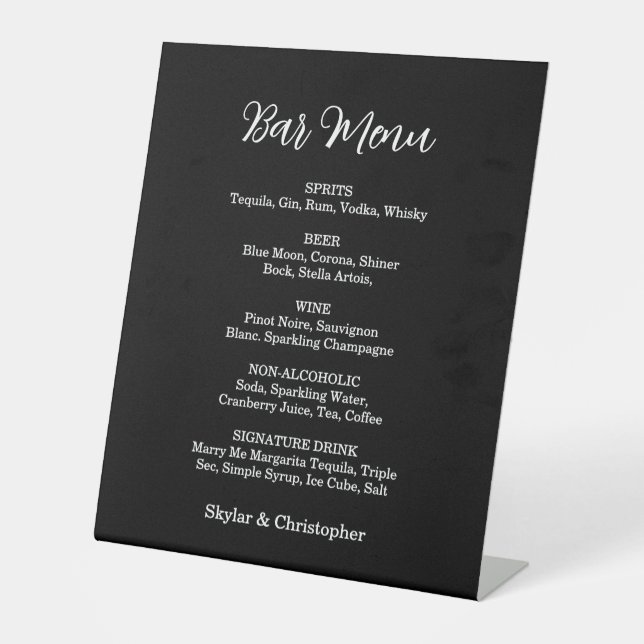 Elegant Black & White Wedding Pedestal Sign (Front)