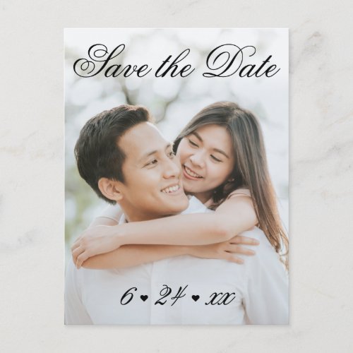 Elegant Black White Wedding Photo Save the Date Announcement Postcard