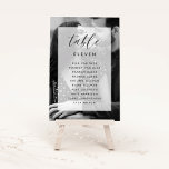 Elegant Black & White Wedding Photo Seating Chart Table Number<br><div class="desc">Elegant modern wedding table number cards feature a full bleed vertical photo in black and white,  with your table number overlaid on a sheer white rectangular element with chic calligraphy script accents. Personalize with your table number and individual guest names.</div>