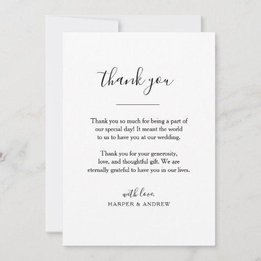 Elegant Black White Wedding Photo Thank You Card | Zazzle