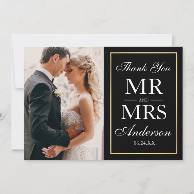 Elegant Black & White Wedding Photo Thank You G (Front)