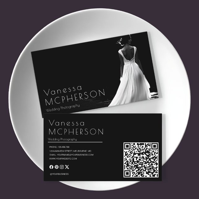 Elegant Black & White Wedding Photography Business Card (Creator Uploaded)