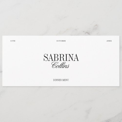 Elegant Black & White Wedding Place Card & Menu
