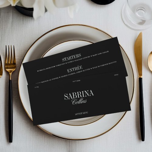 Elegant Black & White Wedding Place Card & Menu